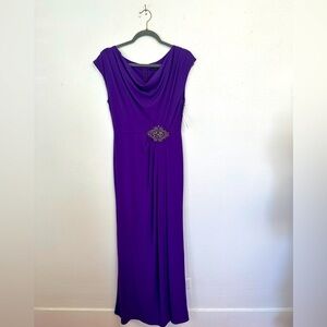 NWT David Meister Purple Long Jersey Evening Gown Jeweled Beaded Detail 4 MOB